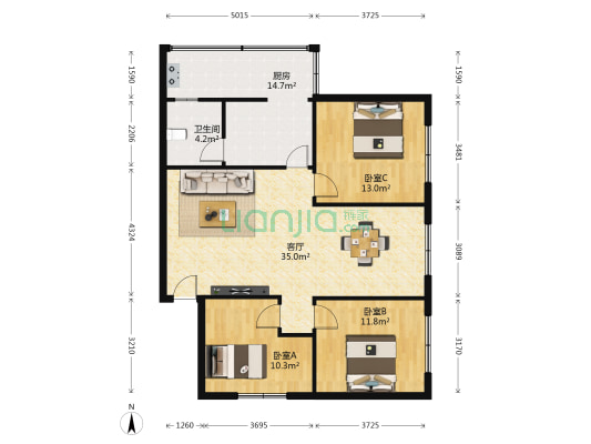 新世纪公寓二区 3室1厅1卫 107平方