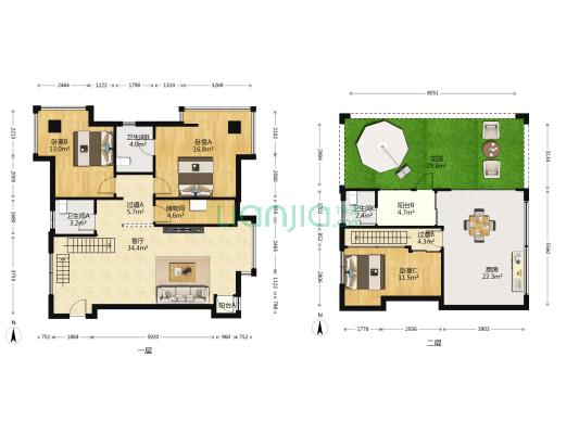 川报锦苑 3室1厅3卫 125平方