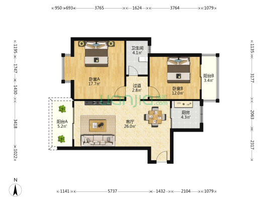 南海佳园 2室1厅1卫 91平方