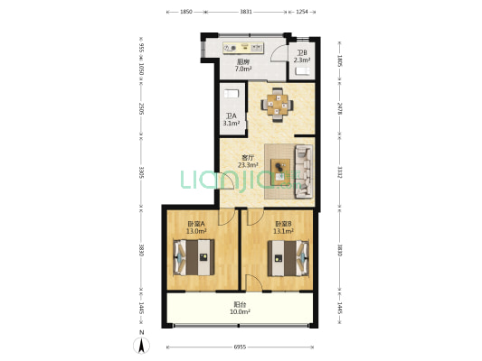 襄城农办家属院 2室1厅2卫 86平方