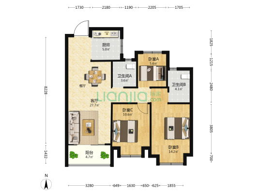 滨江君品美寓 3室1厅2卫 96平方