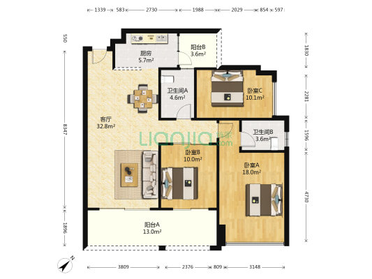 宇宏健康花城三期 3室1厅2卫 119平方