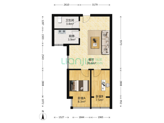 凯悦华庭小区 2室1厅1卫 56平方