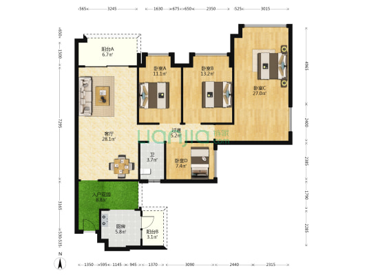 万象郡一期 4室1厅1卫 143平方