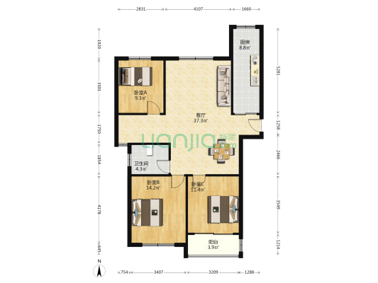 学府文苑 3室1厅1卫 118平方