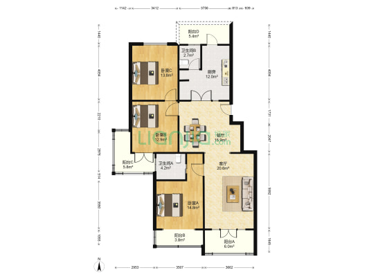 三鑫花苑 3室2厅2卫 150平方