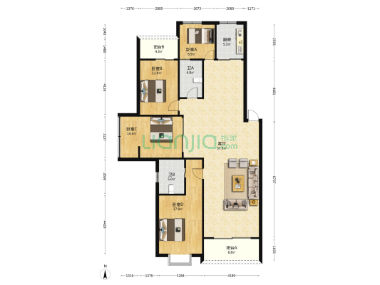 金凤西城 4室1厅2卫 146平方