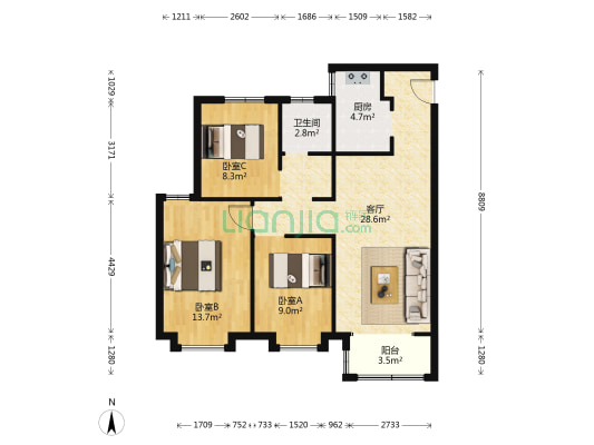 翠樾园 3室1厅1卫 105平方