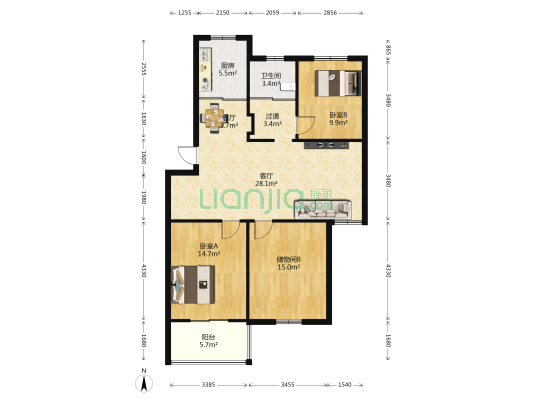 电厂河小区 2室2厅1卫 102平方