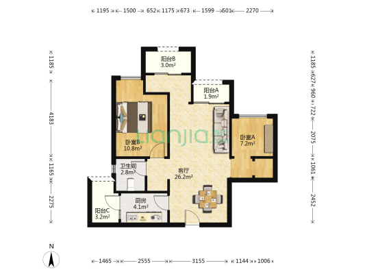西永九号三组团 2室1厅1卫 75平方