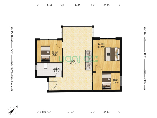 市西路422号 3室1厅1卫 86平方