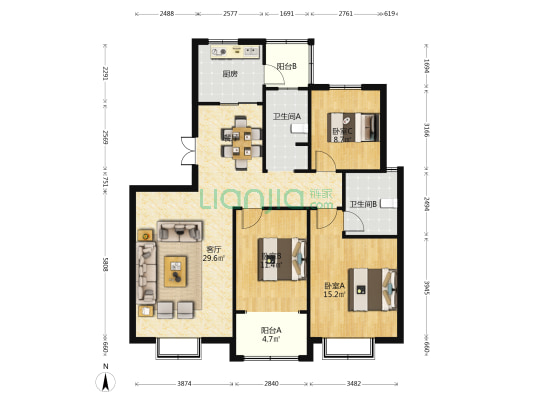亿豪花园 3室2厅2卫 122平方