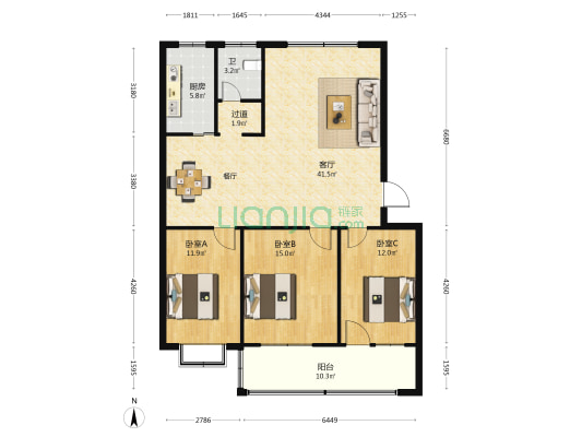 西街嘉苑北区 3室1厅1卫 117平方