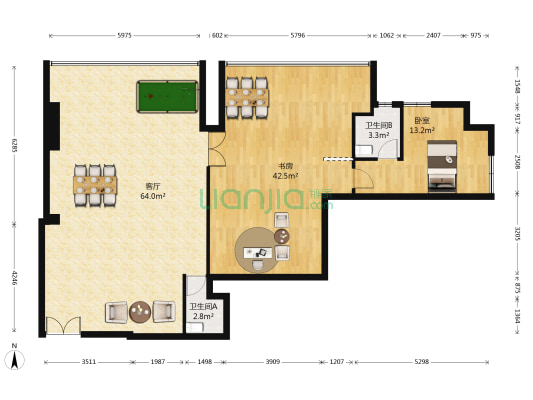 华利国际 2室1厅2卫 176平方