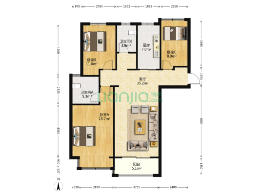 金溪佳苑 3室1厅2卫 122平方