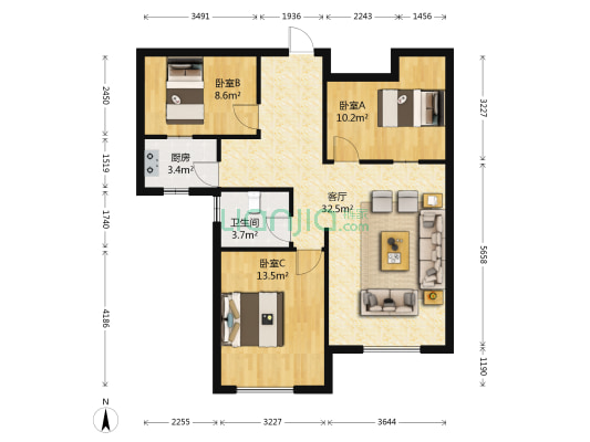 实力壹方城 3室1厅1卫 83平方