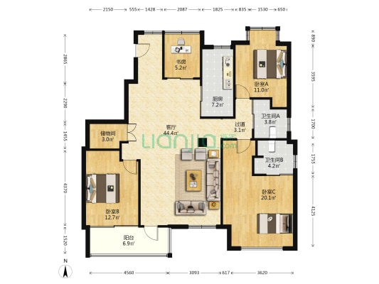 金瑞名苑 4室1厅2卫 146平方