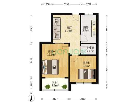淮阳路 2室1厅1卫 60平方