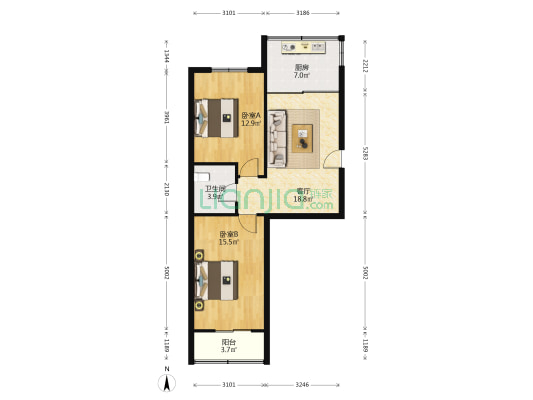 仁义村甲子9号 2室1厅1卫 73平方