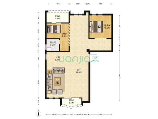 东方威尼斯一期 2室1厅1卫 260平方