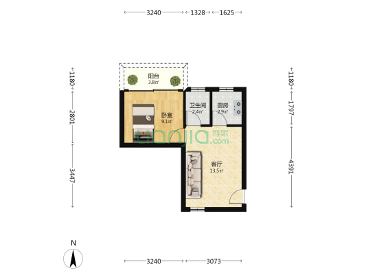 众孚新村 1室1厅1卫 38平方