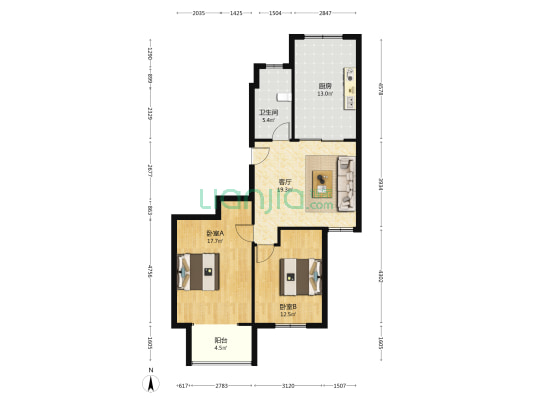 永兴福里南区 2室1厅1卫 102平方
