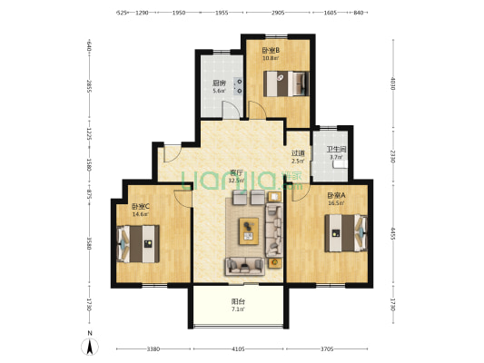 天和苑 3室1厅1卫 125平方