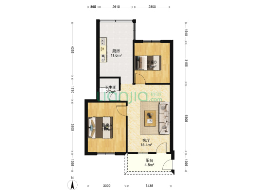 湖滨路 2室1厅1卫 60平方