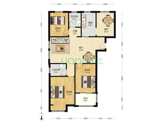 锦绣家园 3室2厅2卫 126平方