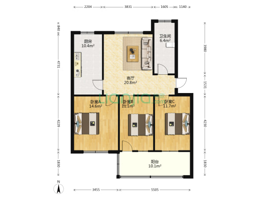 雪松路建业集团有限公司家属院 3室1厅1卫 97平方