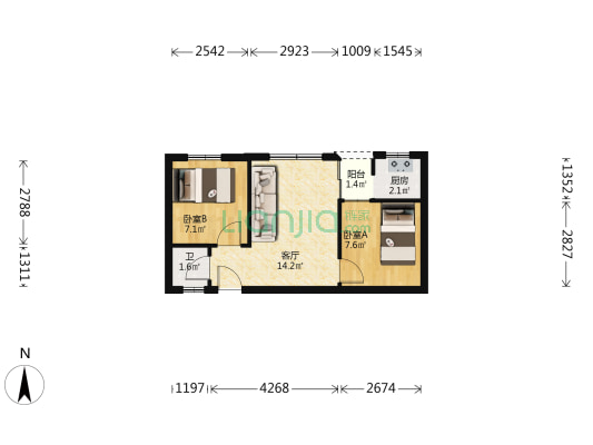 柏丽花园 2室1厅1卫 47平方