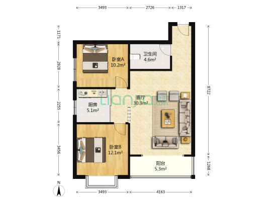 明珠家园 2室1厅1卫 95平方