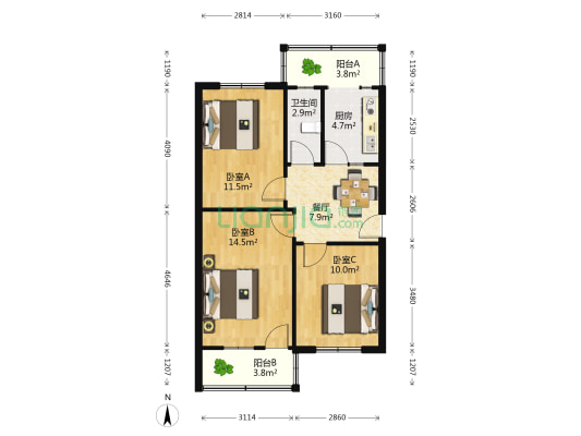 市林业局 3室1厅1卫 67平方