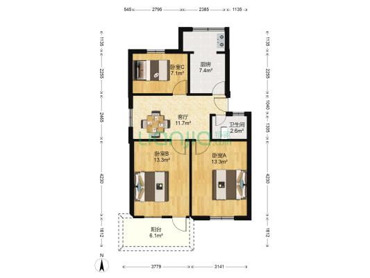 富巷新村南二小区 3室1厅1卫 74平方