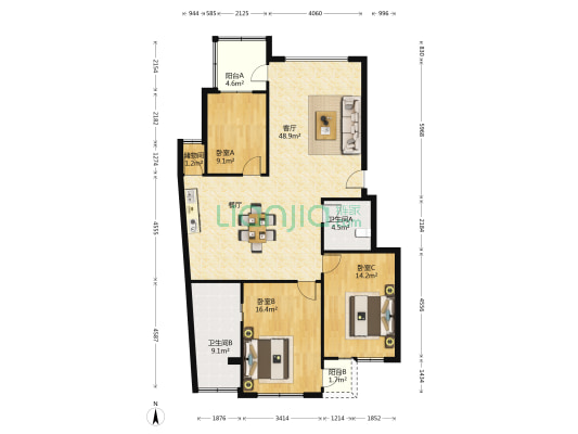 隆泉华庭 3室1厅2卫 137平方