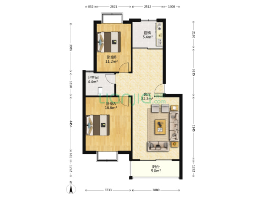 鸿锦新苑 2室1厅1卫 143平方