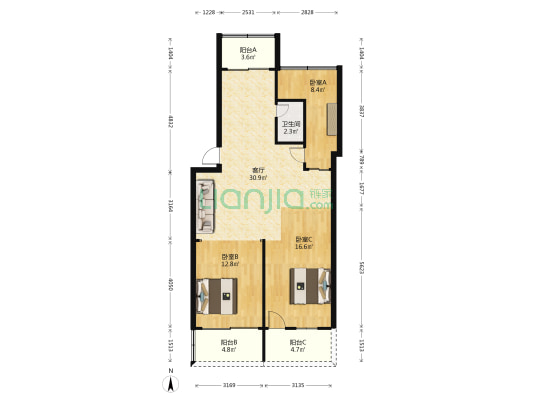 台后新村 3室1厅1卫 83平方