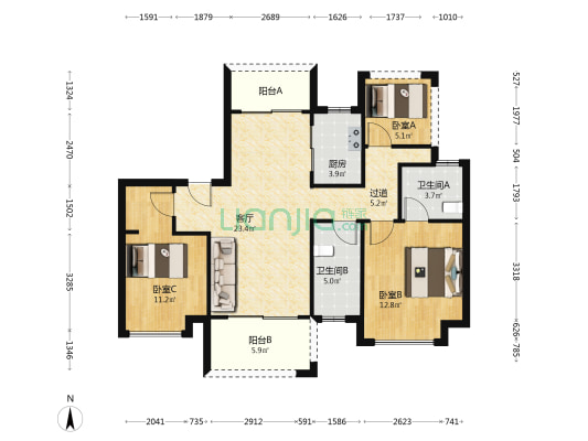 金科·蓝山府 3室1厅2卫 96平方
