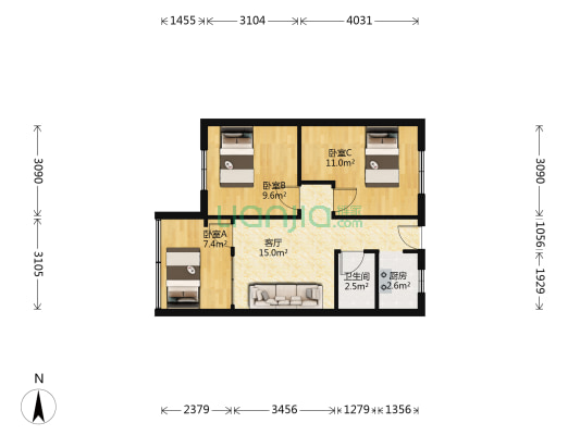 永陵路17号 3室1厅1卫 62平方