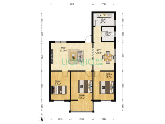 领事馆路6号 3室2厅1卫 94平方