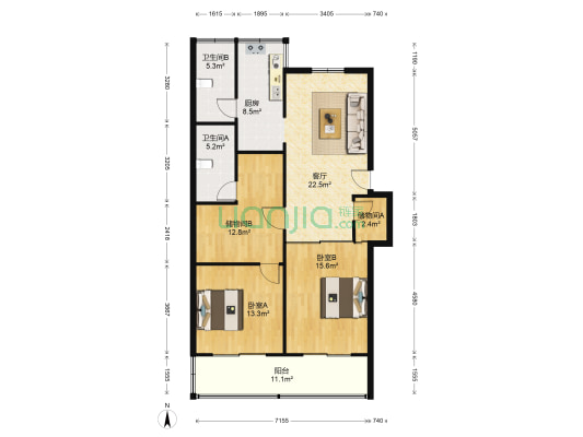 怡园北村北区 2室1厅2卫 110平方