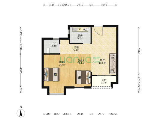竹山祥苑 2室1厅1卫 81平方