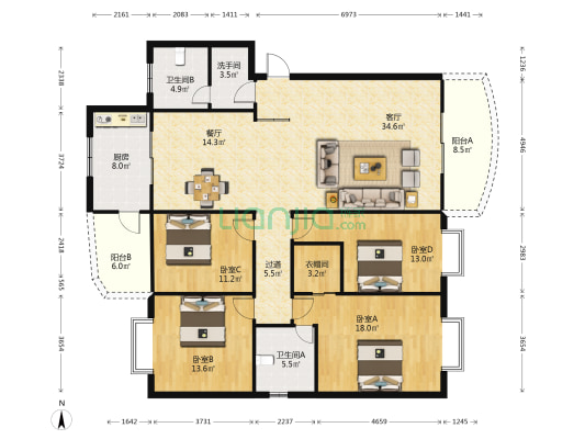 省旅游发展委家属区 4室2厅3卫 165平方