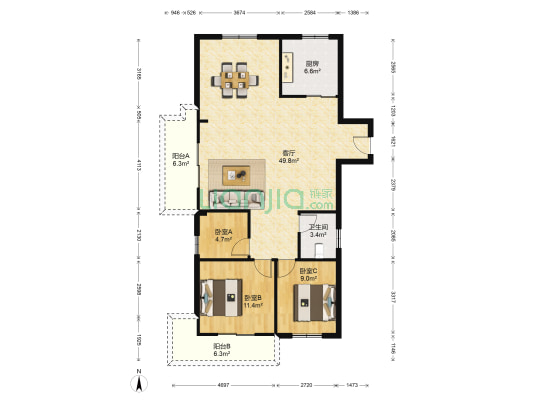 金涛铭座 3室1厅1卫 131平方