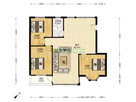 光明路 3室1厅1卫 98平方
