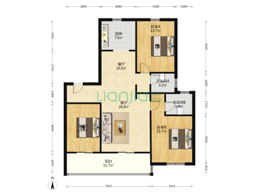 周口建业城 3室2厅2卫 137平方
