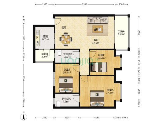 金碧湾雅苑 3室1厅2卫 110平方