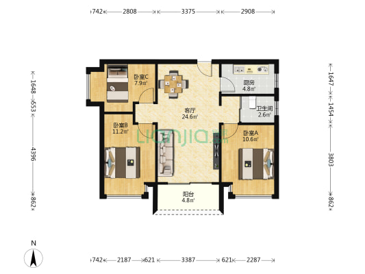 茶山碧桂园2期 3室1厅1卫 85平方