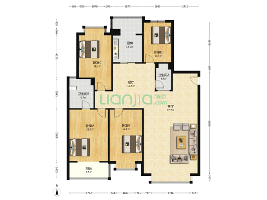 裕丰家园 4室2厅2卫 190平方
