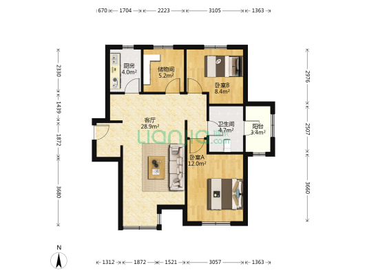 佳宁苑 2室1厅1卫 99平方